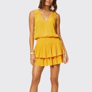 Ramy Brook (XS) “Caitlin” Yellow Sleeveless V-Neck Drop Waist Tiered Mini Dress